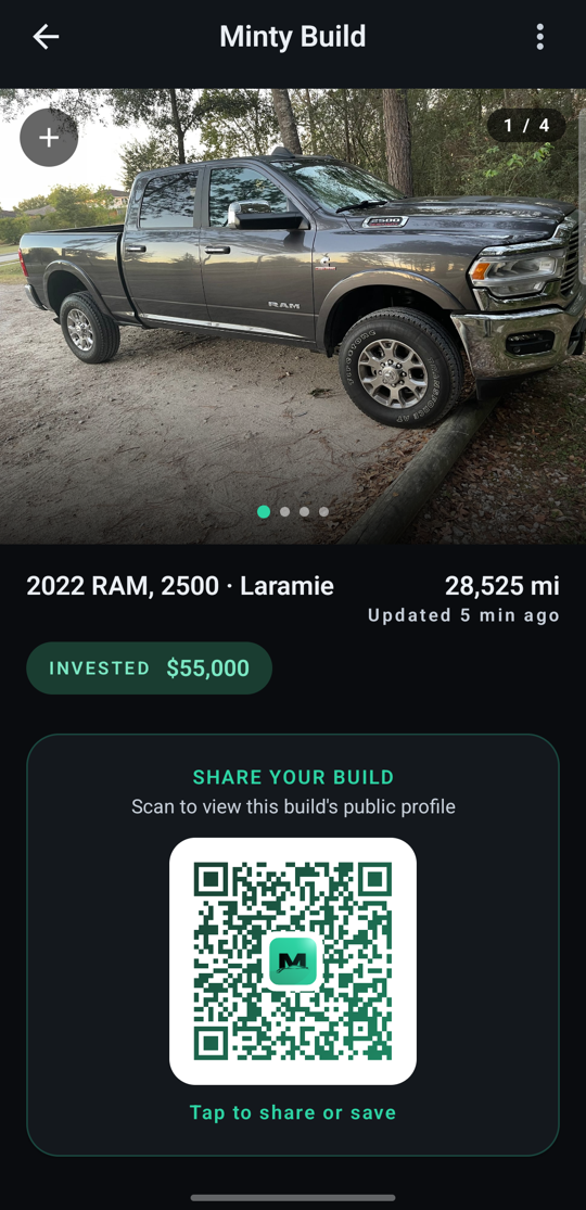 Vehicle details with QR code for sharing